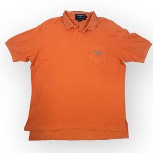 Polo Sport Ralph Lauren Mens Large Waffle Knit Polo Shirt Orange Pocket Logo
